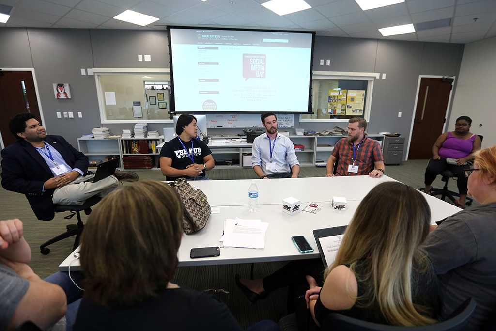 The business panel met from 4-5:30 p.m. at Midwestern State University Social Media Day, Sept. 25, 2017. Photo by Bradley Wilson