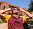Chris Hansen, associate professor of chemistry, at the solar eclipse watch party Aug. 21, 2017 on Sunwatcher Plaza at Midwestern State University. Photo by Bradley Wilson