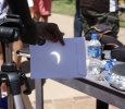 A phase of the solar eclipse projected through a telescope onto an envelope in the Sunwatcher Plaza on Aug. 21. Photo by Justin Marquart