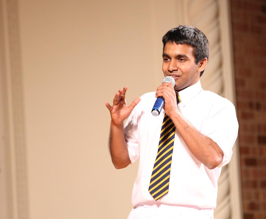 Wanigasekera shares his high school experiences from Sri Lankan to the audience.