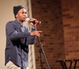 Able Olu-Jordan, computer science sophomore, gives the crowd a glimpse into the hip-hop culture with a rap.