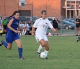 Aly Wade, exercise physiology sophomore, runs with the ball against Lubbock Christian University Sept. 19 at the MSU Soccer Field. MSU won 2-1. Photo by Miguel Jaime