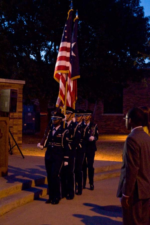 The Sheppard Air Force Base Honor Guard presenting the colors Sunday evening. (Photo by Hannah Hofmann)