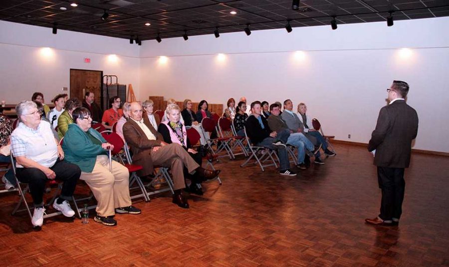 Donnie Kirk gives an introduction for the film Albert Nobbs at the Wichita Falls Museum of Art.
Photo by Lauren Roberts