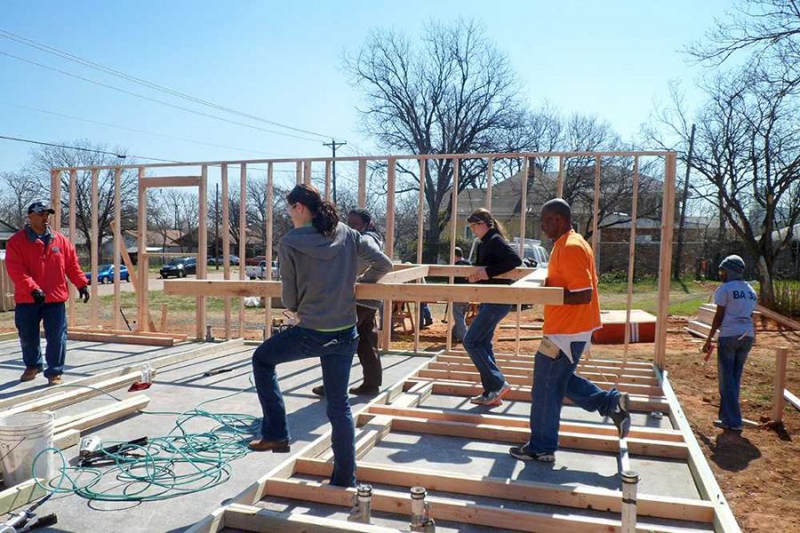 In March, members of the Catholic Campus Ministry help to build a house as a part of Habitat for Humanity.