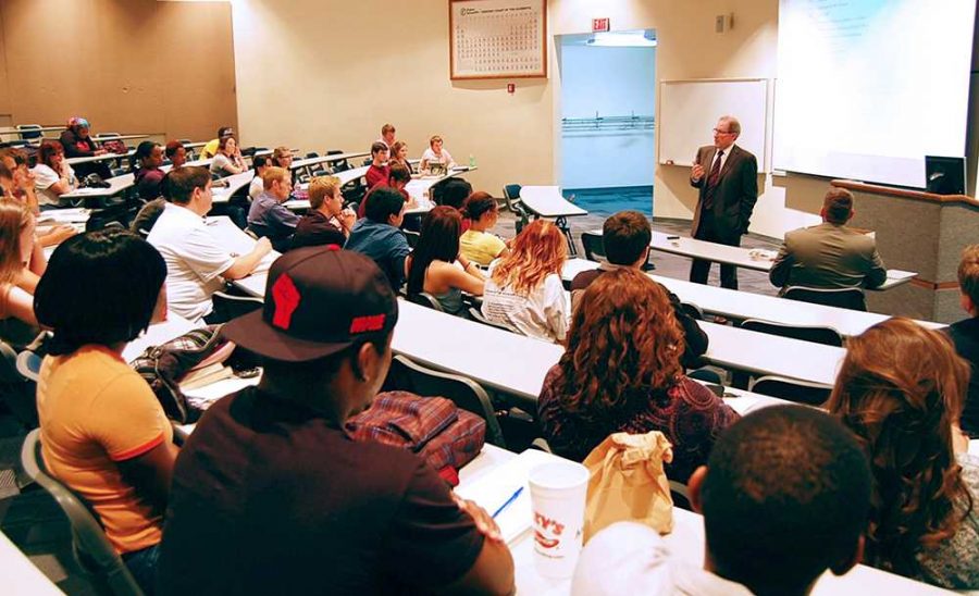 University President Jesse Rogers speaks to the Student Senate in October. The Student Government Association meets every first and third Tuesday of every month in Bolin at 7 p.m.