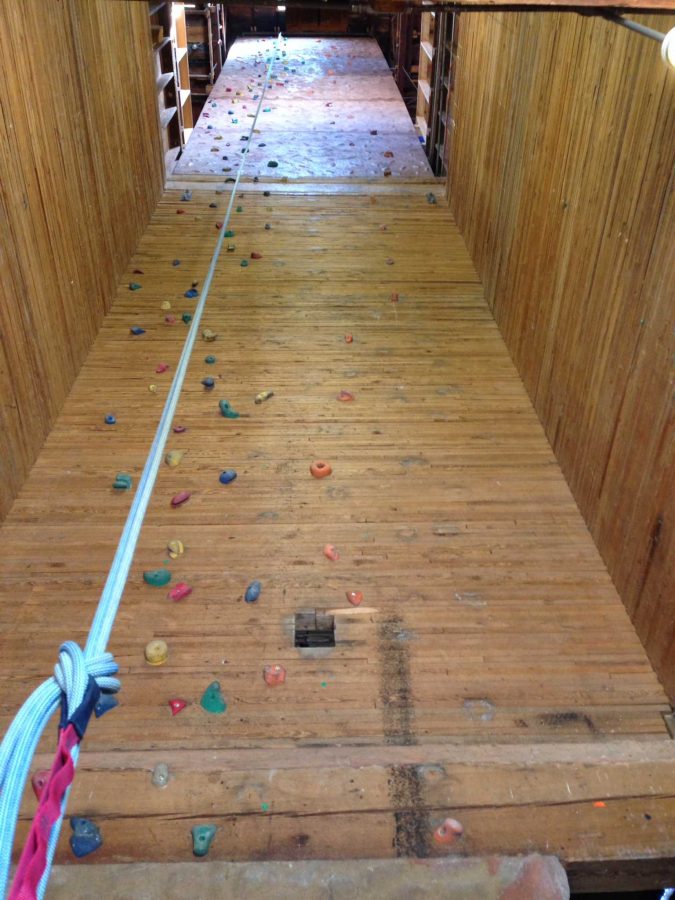 The 100-foot climbing wall was built inside of an old grain elevator.