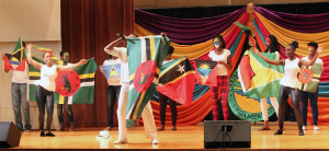 Students painted flags on their faces from the different Caribbean Countries and had their flags and waved them around during the first performance of the Soca Show Monday night. This performance won second place. Photo by Rachel Johnson