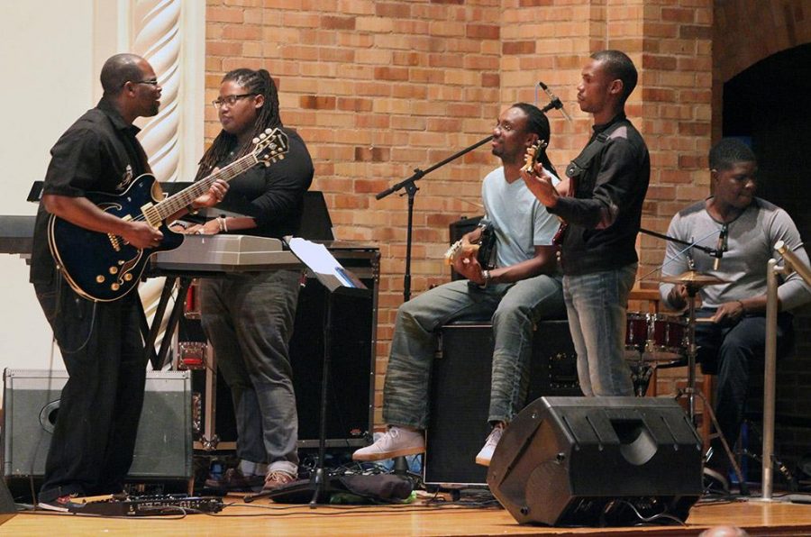 The band warmed up while getting ready for the Soca Show Monday Night where Tarina Simon, marketing senior, won first place. Photo by Rachel Johnson
