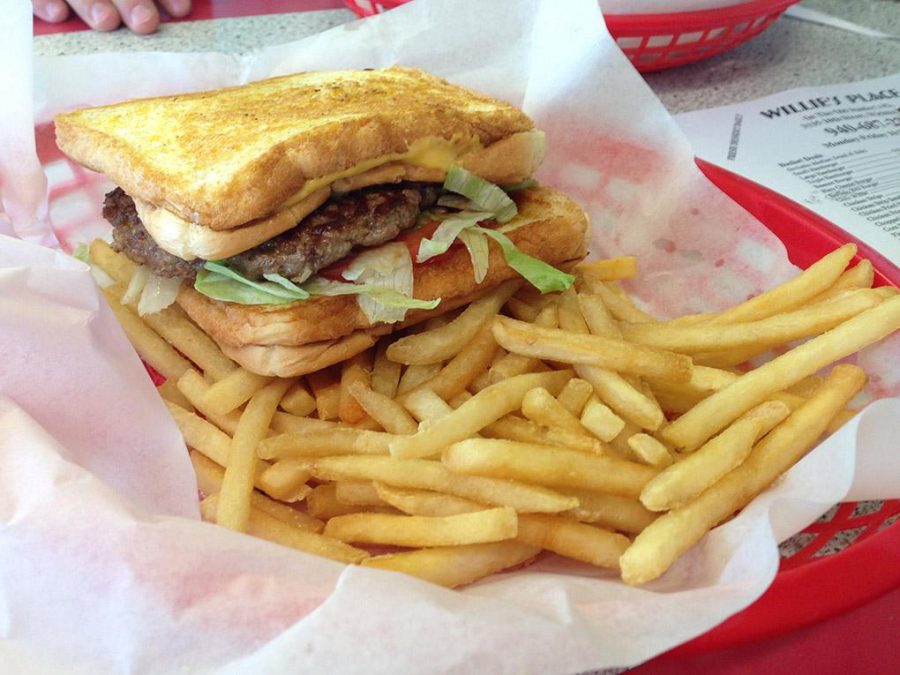 The grilled cheese cheeseburger with fries.