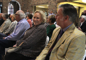 Kay Dillard smiles in the audience Thursday at the announcement of the Dillard Center Energy for Management. The Dillard family also gifted Midwestern State University a sculpture by J. Chester Armstrong titled "Spirited Thunder". The sculpture will be displayed in the Dillard School of Business atrium. Photo by Lauren Roberts