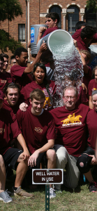 University President Jesse Rogers gets water dumped on him in an effort to raise money for Lou Gehrig's disease. Rogers took the challenge from officials at West Texas A&M and passed the challenge along to Angelo State University. Photo by Bradley Wilson.