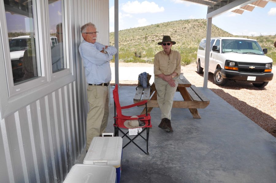 Norman Horner, director of Natural Laboratories and Jesse Rogers, university president, at the Dalquest Desert Research Station in Marfa, Texas July 1. Photo by Kristina Abeyta.