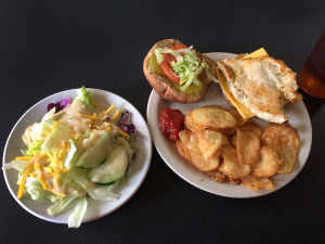 Grilled chicken sandwich with chips and a side salad from the Mesquite Dining Hall. Photo by Yolanda Torres.