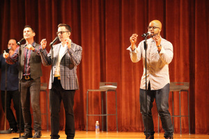 Jarrett Johnson, Fletcher Sheridan, Marco Cassone, and Trist Curless also known as M-Pact preform in Akin Auditorium as part of an Artist Lecture Series, Nov, 3. Photo by Rachel Johnson