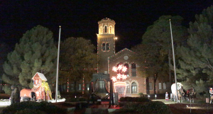 The Hardin Administration Building with the Fantasy of Lights displayed in front on Nov. 30. Photo by Kayla White.