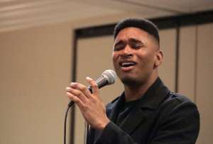 Lowell Nash, mass communication junior, sings at the Black History Month Talent show in Comanche Suites hosted by the Black Student Union and the Universal Programming Board on Feb 18. Photos by Kayla White.