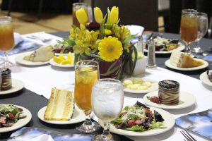 The dinner table arrangement of all the food that was set out for the Honors Banquet held in the D.L. Ligon Coliseum, April 22. Photo by Kayla White