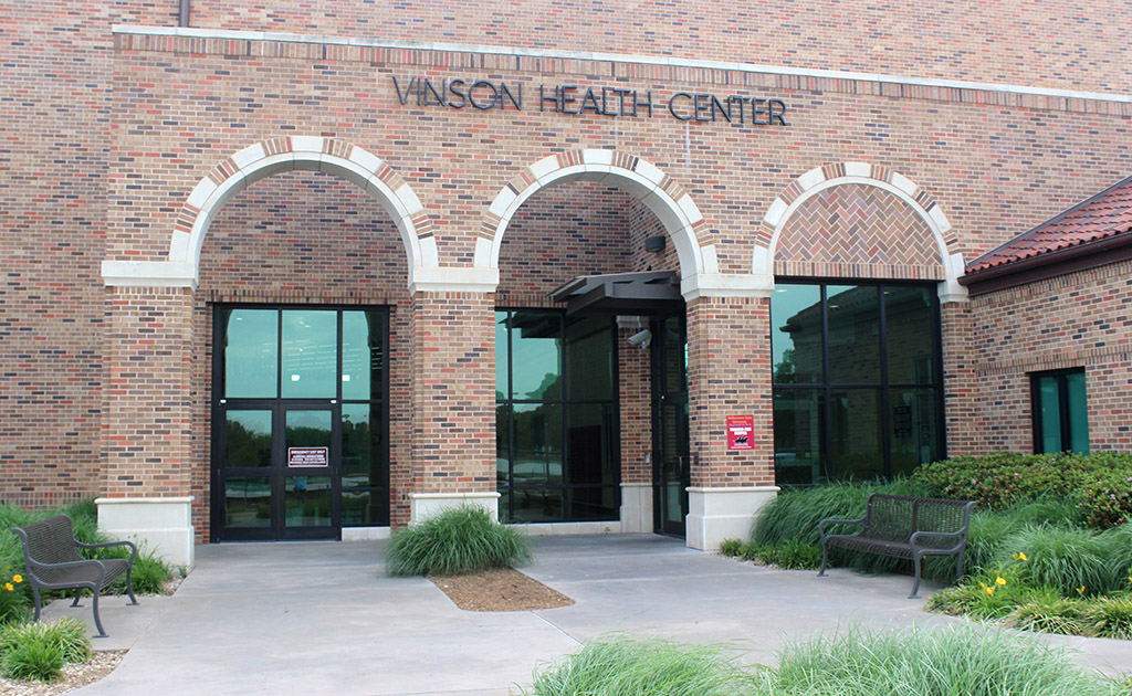 The Bruce and Graciela Redwine Student Wellness Center and the Cinson Health Center are located on the water front of Sikes Lake, on the other side of campus, across Midwestern Parkway. Photo by Rachel Johnson