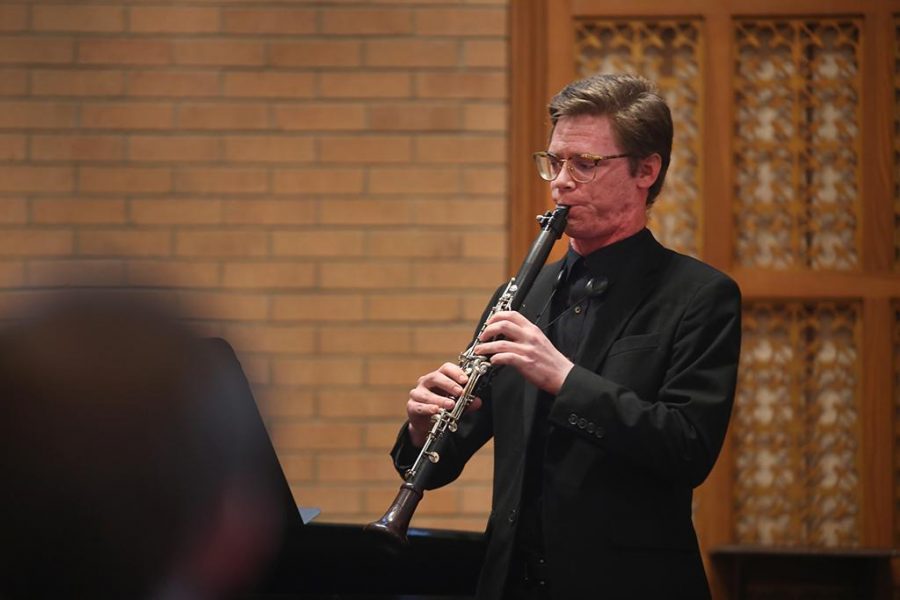 Tyler Lasseter plays Premiere Rhapsody by Claude Debussy at the Burns Chapel Opening Concert, Oct. 20, 2017. Photo by Brendan Wynne