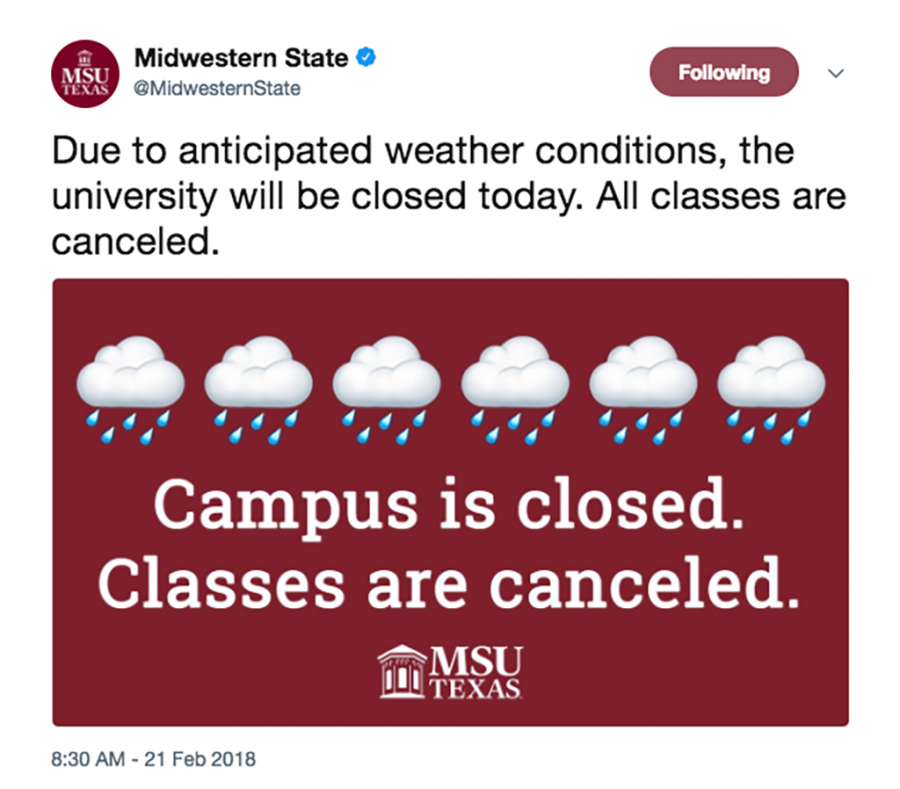 University twitter tweeted closed campus at 8:30 a.m.