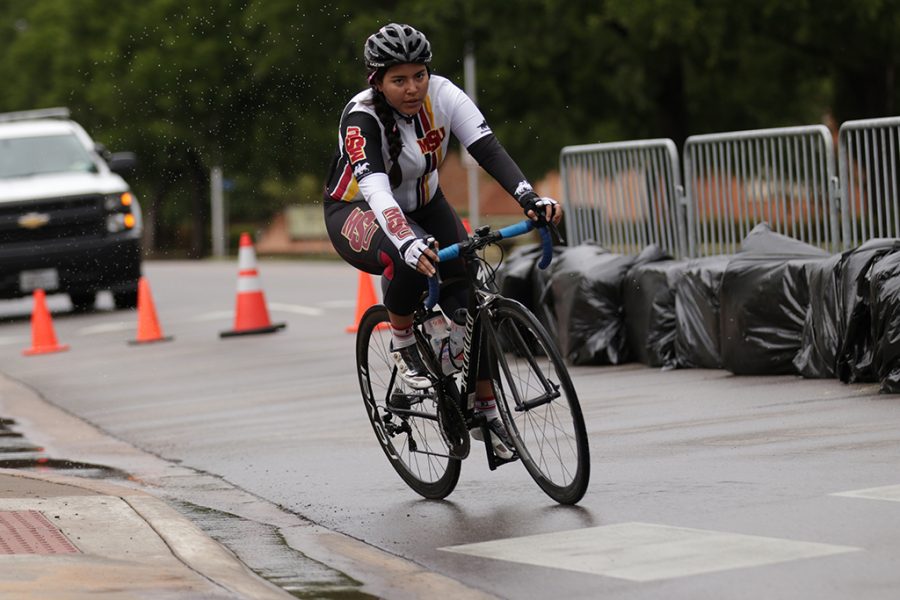 Bianca Zuleta, geology freshman, participates in the Womens C category for the 2018 Vuelta del Viento at Midwestern State University on Saturday, April 21, 2018. Photo by Francisco Martinez