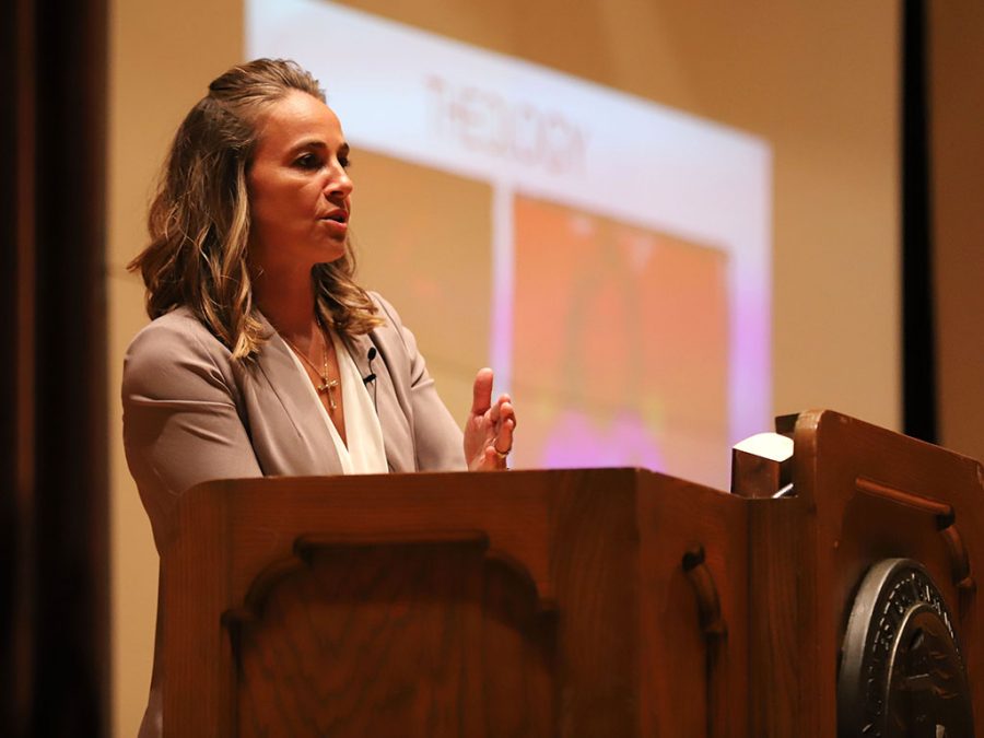 Becky Hammon, San Antonio Spurs assistant coach, speaks of her basketball story during the Artist Lecture Series Event at Akin Auditorim on Thursday Sep. 6, 2018.