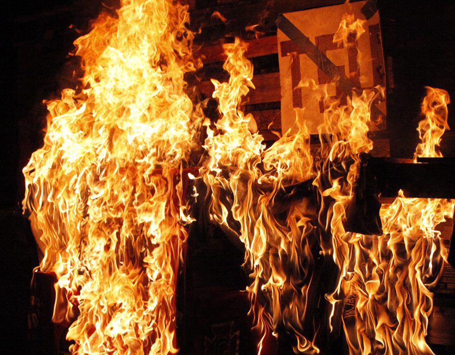 TSU sign burning during the Bonfire.
