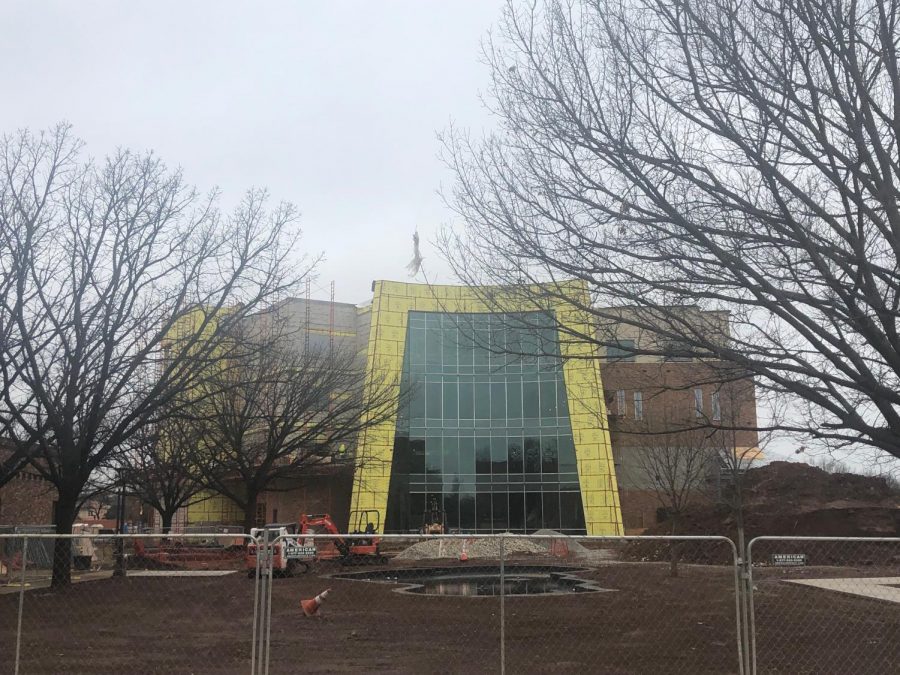 The future quad of the Health Science and Human Services building on March 11 after the rain.
