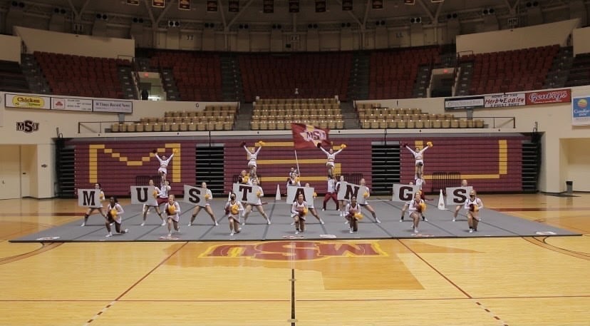 MSU Cheer performs their game-day routine.