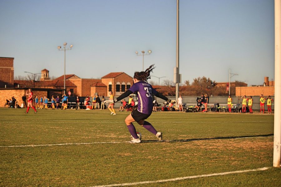 General business junior and goalkeeper Taylor Camp takes a goal kick, March 3. 