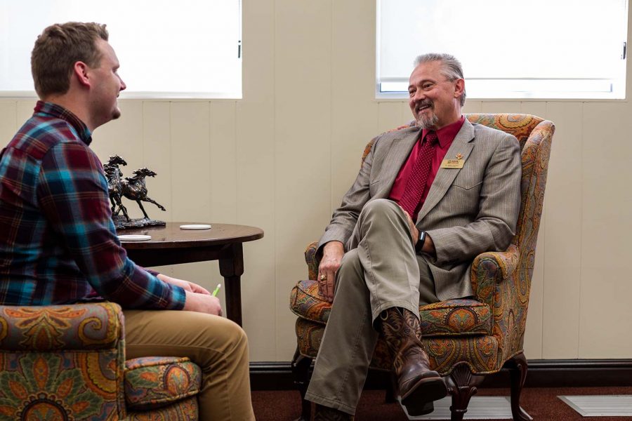 Interim president James Johnston interviews with The Wichitan Editor in Chief Amos Perkins