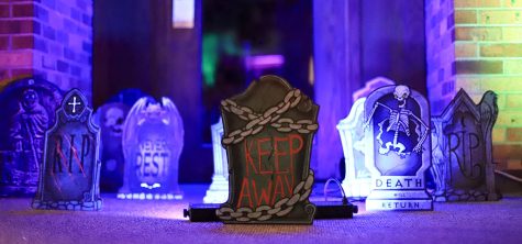 Gravestone decorations help set the mood at the CSC Halloween Party.