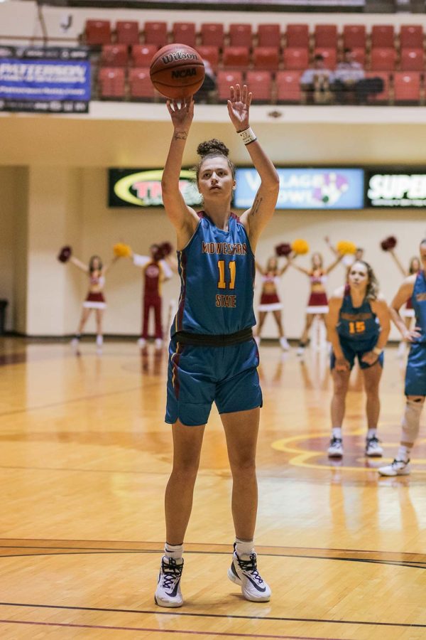 Masters of health services administration junior and forward Hannah Reynolds shoots after Arkansas-Fort Smith fouls, Feb. 20.