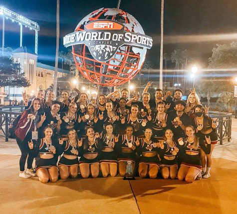 MSU Cheer celebrates winning 3rd place in the 2022 UCA College Nationals in Orlando, Florida, Jan. 14. Photo courtesy of Collin Stokes.