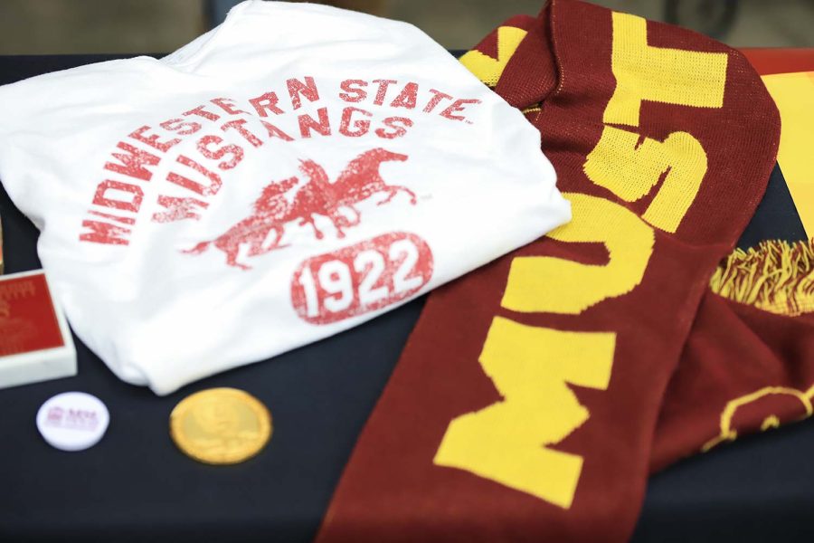 Apparel resembling that of early MSU clothing decorates a table at the Century of MSU Kick-Off Celebration, Jan. 27.