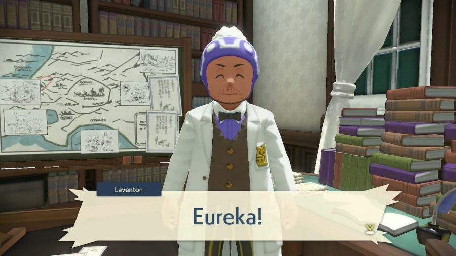 Professor Laventon acts as the Pokémon Professor of this game and is who you report to once you make progress on the PokeDex, Jan. 29. Screenshot by Colin Stevenson. Pokémon Legends: Arceus by Game Freak Co., Ltd.