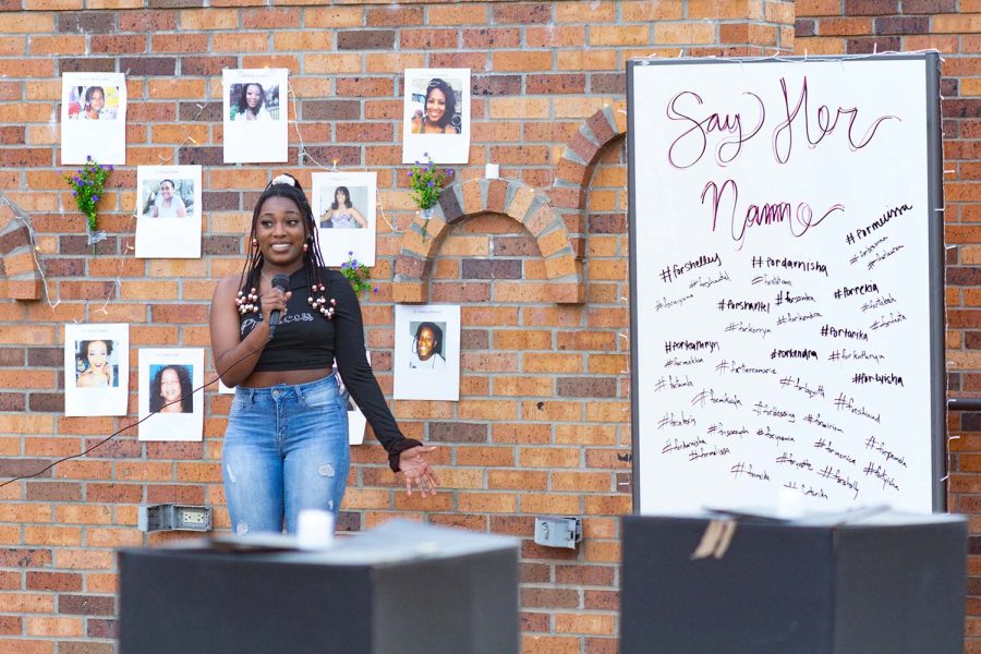 Nursing sophomore Amani Augustine talks about why the Say Her Name event is important, saying that people seldom hear the stories of these black women who died, and this event works to remedy that.