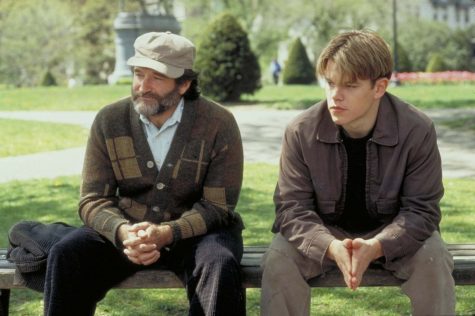 Robin Williams interpreta a Sean Maguire, quien actúa como mentor del personaje de Matt Damon, Will Hunting, 1997. Foto cortesía de Miramax, LLC.