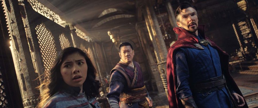 Xochitl Gomez, Benedict Wong and Benedict Cumberbatch all star in Doctor Strange in the Multiverse of Madness, 2022.