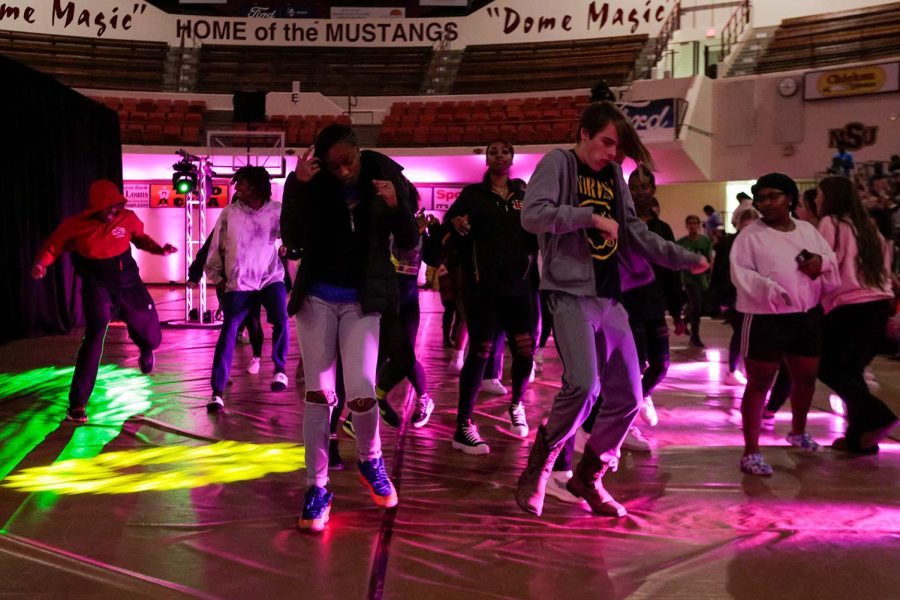 Students dance together after the lip sync performances finish, Oct. 24.