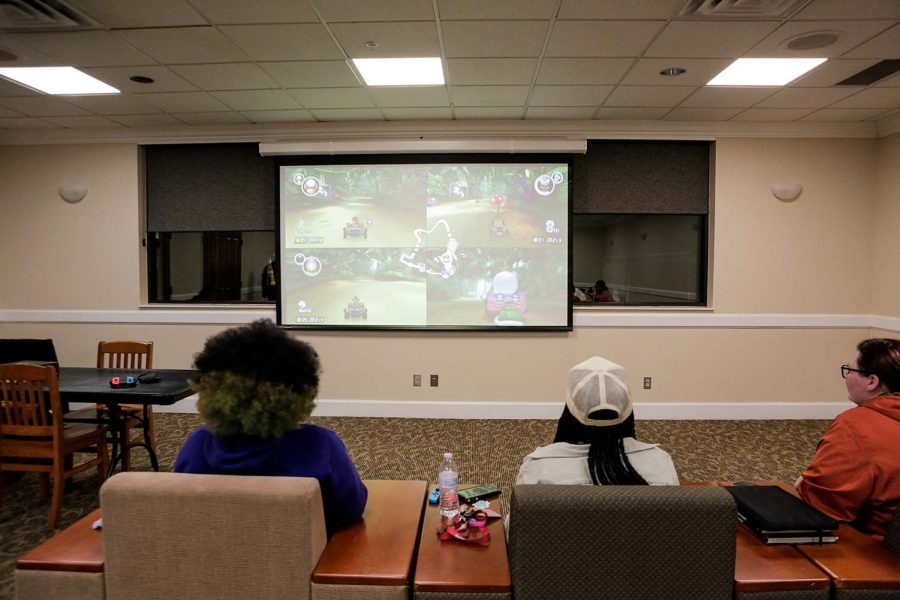 Students compete in Mario Kart during the Fall 2022 Finals Frenzy, Dec. 1.