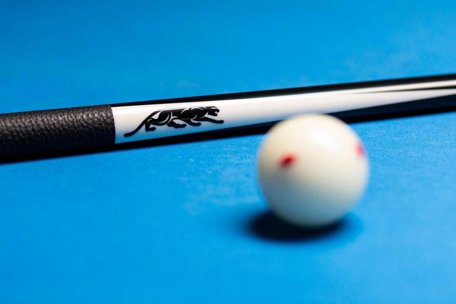 French plays with a special cue designed to give him a competitive edge, Nov. 30. He said he chose the carbon fiber front end of the cue before eventually choosing a back he liked.