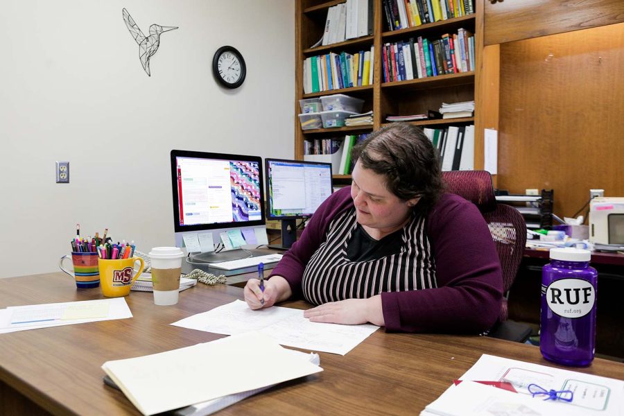 Interim dean Sarah Cobb works hard to manage various departments in the McCoy College of Science, Mathematics and Engineering, Jan. 25.