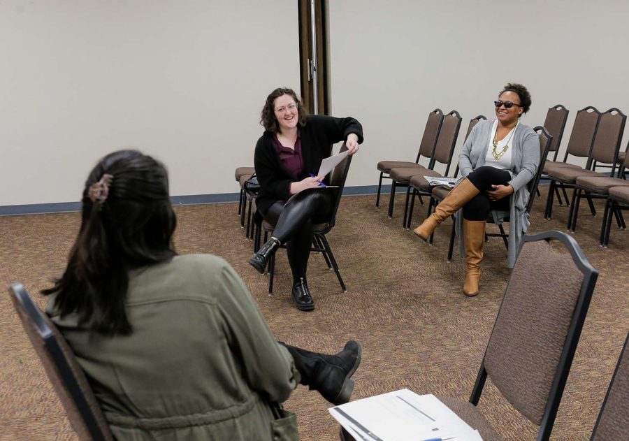 Planning and assessment director Eboneigh Harris and MOSAIC director Cammie Dean attend the DEI Education Session and discuss ways to make students, faculty and staff feel more included, Feb. 23.