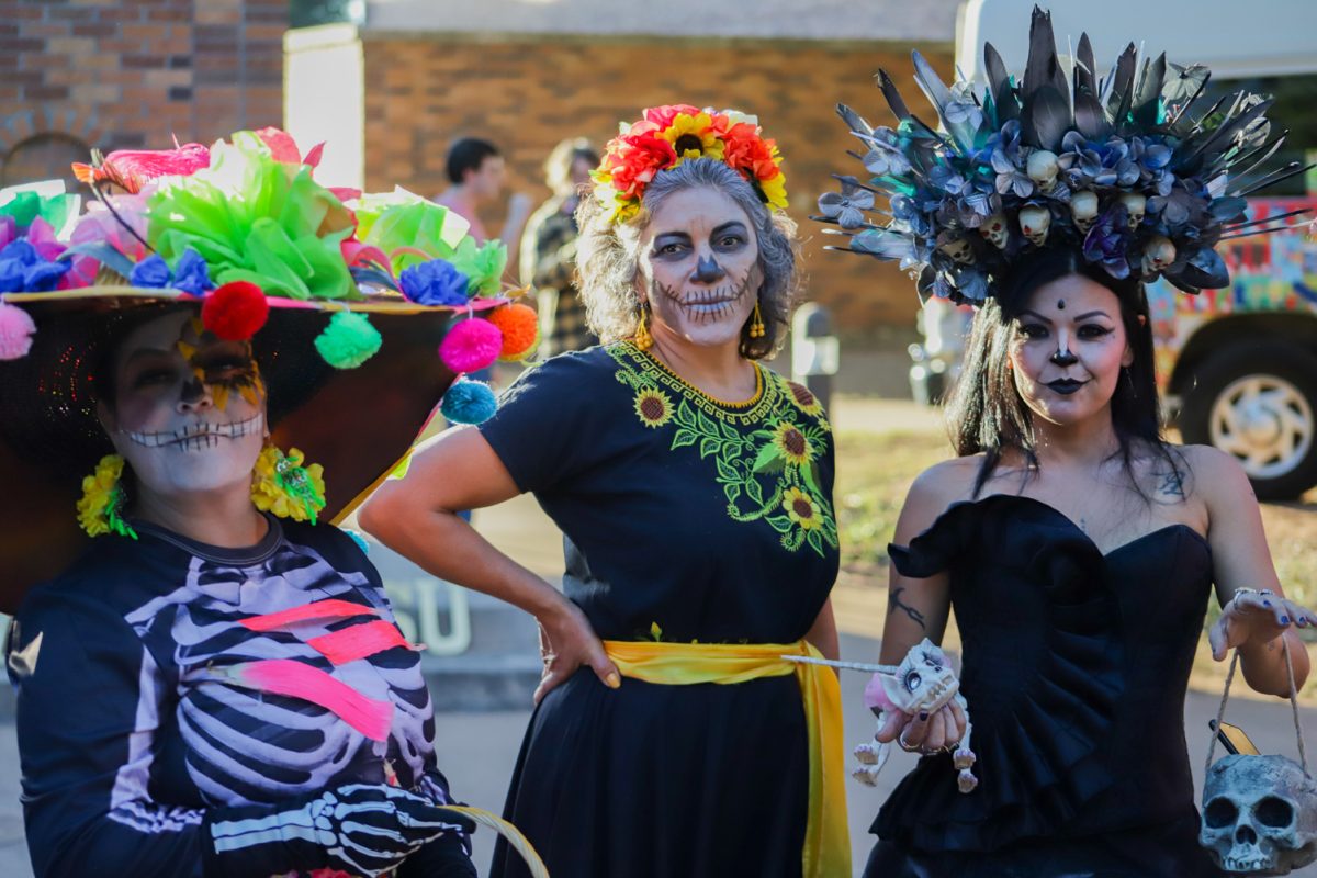From left to right, Martha Rodríguez, Maricela Dominguez and Liliana Martinez take part in Folklor Latino Wichita Falls, Oct. 19.