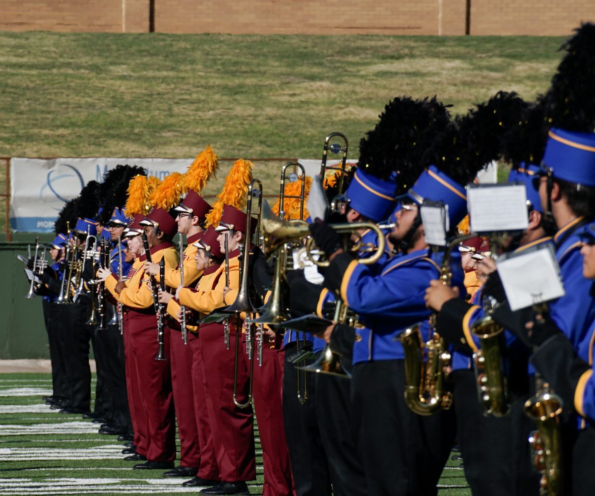 The MSU Golden Thunder and Javelina Marching Bands take turns playing the halftime show, Nov. 11.