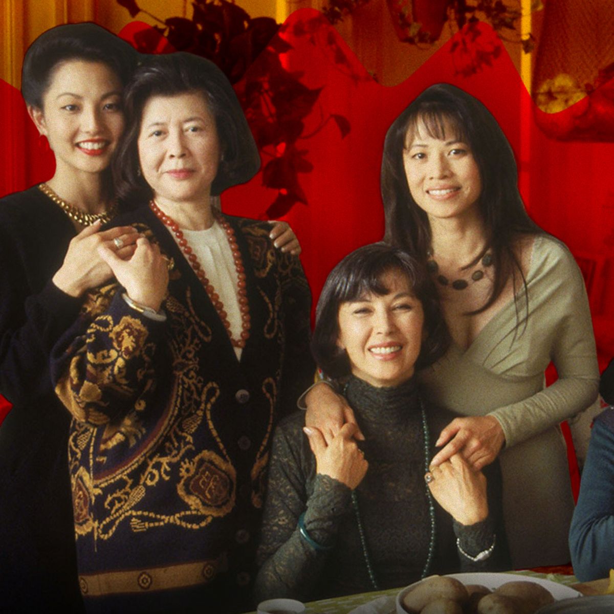 Waverly, played by Tamlyn Tomita, Lindo, played by Tsai Chin, Ying-Ying, played by France Nuyen and Lena, played by Lauren Tom in the first major studio movie with a female Asian American cast, The Joy Luck Club, in 1993.