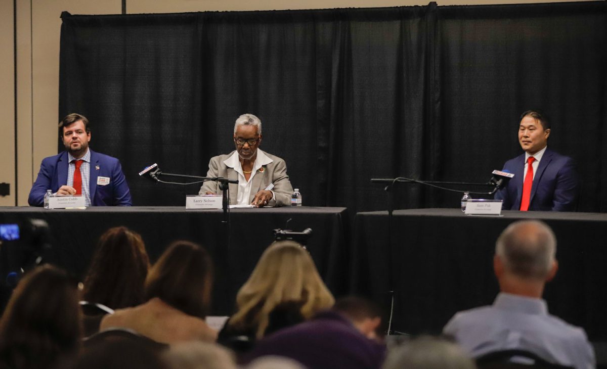 From left to right, Austin Cobb, Larry Nelson, and Sam Pak are running for Wichita Falls City Council at Large, Sept. 26.