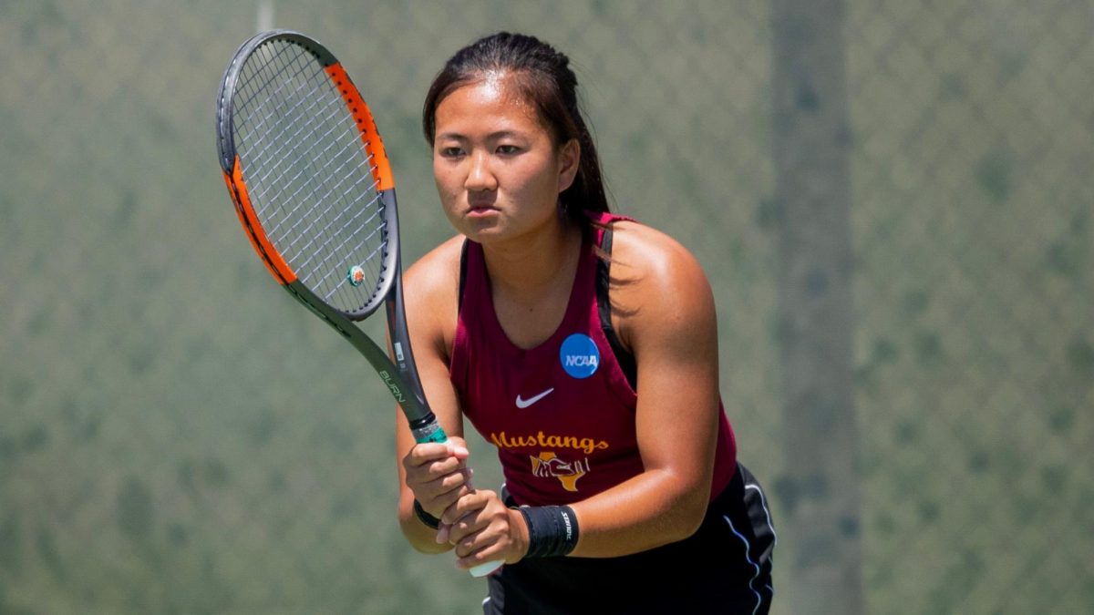 Hannah Yip prepares for her opponent to serve and get the rally started, May 1, 2023.